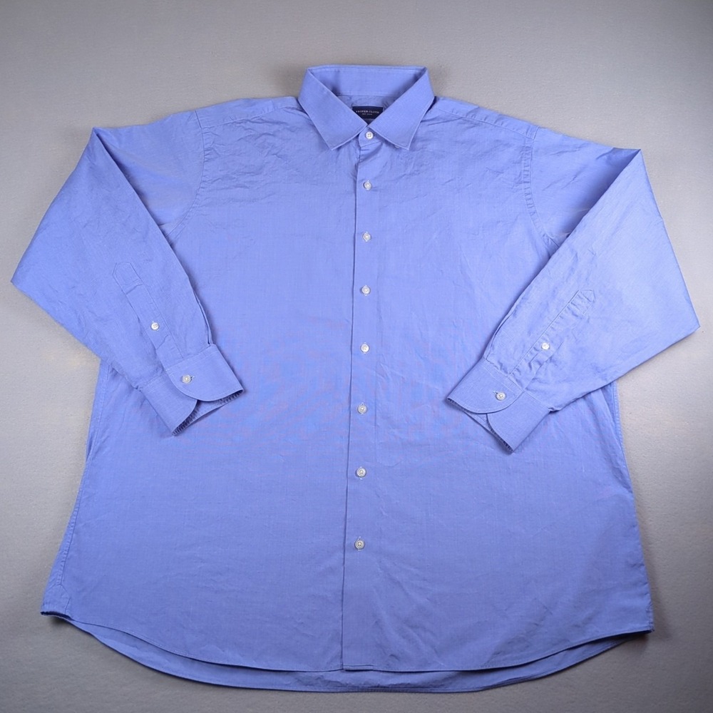 Proper Cloth Dress Shirt Mens 18-34.5 Blue Long Sleeve Button Up Solid Cotton